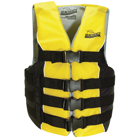 SEACHOICE Deluxe Type III 4-Belt Ski Vest - Yellow/Black, Sm/Md, 90 lbs. & Up 86410